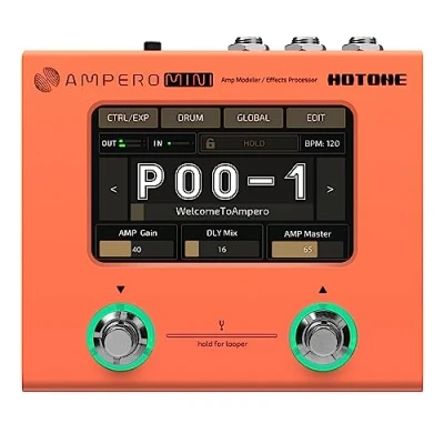 Abbildung von Hotone Gitarre Bass Multi Effekte Prozessor Touchscreen Amp Modellierung IR Cabinets Simulation Language Stereo OTG USB Audio Interface Ampero Mini (Orange)