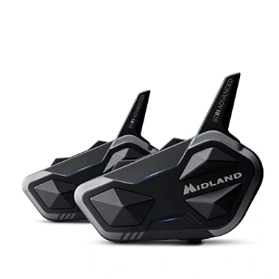 Abbildung von Midland BTR1 Advanced Twin C1529.01, Bluetooth Kommunikationssystem für Motorradfahrer, IPX6 Wasserdichtes Helm Headset, Geräuschunterdrückung, 4 Personen, 23h Akku, 1,2 km