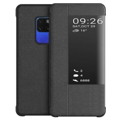 Abbildung von KANSI kompatibel mit Huawei Mate 20 Hülle, Smart View Flip Kunstleder Hülle + Schutzfolie Schwarz