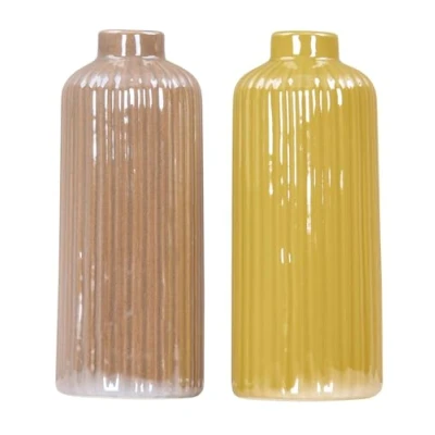 Abbildung von 2er Set Vase Gelb Taupe H14cm Porzellan Blumenvase Tischdeko Herbst Blumendeko Deko Dekovase Porzellanvase
