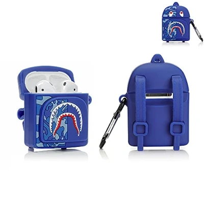 Abbildung von Derhom Silikon Schutzhülle für Airpods, niedlich, lustig, kompatibel mit Apple Airpods 1 und 2 [Tasche Serie] (Blue Shark)