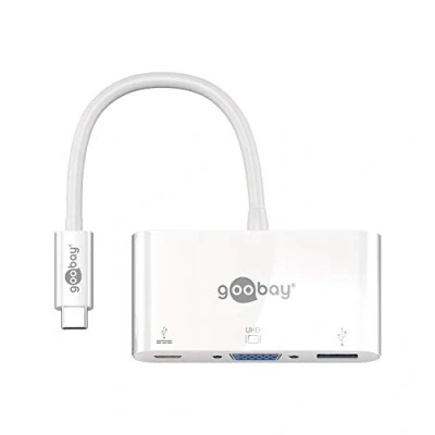 Abbildung von Goobay 62100 USB C Port Replikator mit 3.0 Buchse, VGA Buchse + Power Delivery bis 60 W / Multiport Adapter für Full HD Auflösungen (1920 x 1200 @ Hz) 5 Gbit/s Datengeschwindigkeit