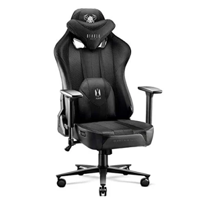 Abbildung von Diablo X Player 2.0 Gaming Stuhl Bürostuhl Gamer Chair Stoff 3D Armlehnen Ergonomisches Design Nacken/ Lendenkissen Wippfunktion Schwarz King (XL)
