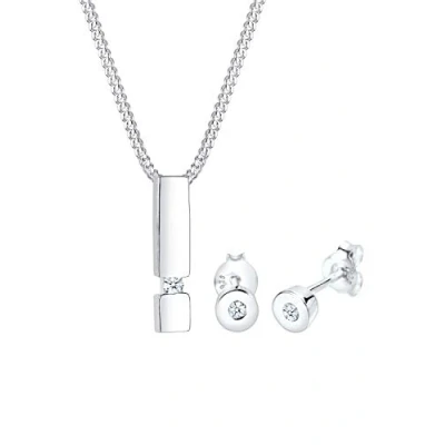 Abbildung von Elli DIAMONDS Schmuckset Damen Ohrstecker Geo Anhänger Solitär mit Diamant (0.09 ct.) in 925 Sterling Silber