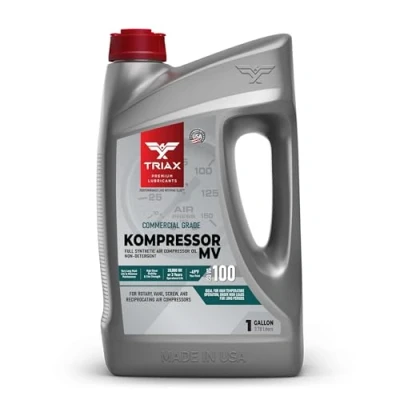 Abbildung von TRIAX Kompressor MV ISO 100 Voll Synthetischer Druckluft Öl für Schraubenkompressoren, Kolbenkompressoren, Leise Kompressoren und Vakuumpumpen: Hohe Temperatur, 20.000 Stunden Lebensdauer (1 Gallone)