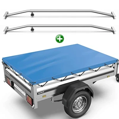 Abbildung von Tarpofix® Anhängerplane 212x123 cm + 2X Planenbügel Anhänger Plane Flachplane aus PVC PLANENMATERIAL Verstärkte Brenderup für 750kg PKW Hänger Abdeckplane Flachplanenbügel