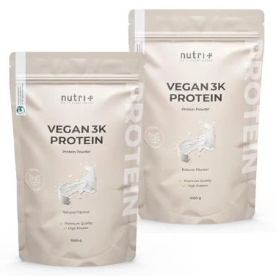 Abbildung von Nutri + Veganes Eiweißpulver Neutral ohne Süßungsmittel 2 kg 85% Eiweiß vegan Natural Proteinpulver unflavored 2000 g natürlich auch zum Backen