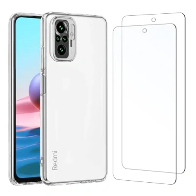 Abbildung von NEW&#039;C Hülle für Xiaomi Redmi Note 10 4G Ultra Transparent Silikon Weiches TPU Gel und 2 x Panzer Schutz Glas Anti Scratch
