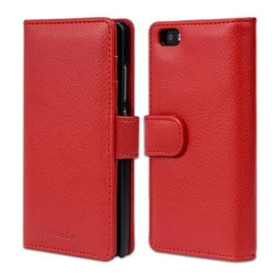 Abbildung von Cadorabo Hülle kompatibel mit Huawei P8 LITE 2015 aus Premium Kunst Leder Flip Klappbare Stoßfeste Magnetische [Standfunktion] [Kartenfächern] Cover für Tasche in Rot