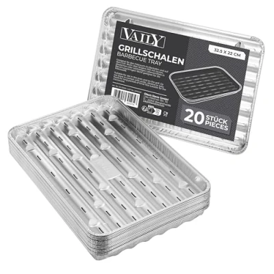 Abbildung von Vaily Alu Grillschalen Grillpfanne 20er Pack Tropfschale Zubehör für BBQ, Camping und Küche Aluschale weniger Fett Schmutz 34,5 x 22 cm