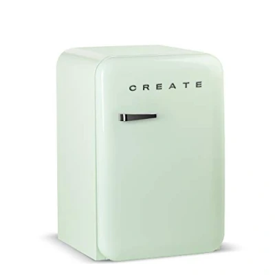 Abbildung von CREATE / RETRO FRIDGE 83.5 SILVER/Kühlschrank in Pastellgrün, Griff Silber 98W, niedriger Verbrauch, 2 Ablagen, Temperaturregler, Flaschenhalter, 56x54x84cm