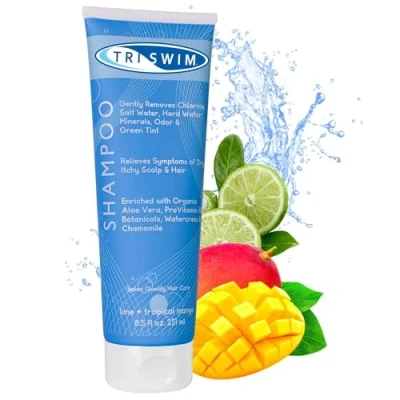 Abbildung von TRISWIM Shampoo zur Chlorentfernung Pflege nach dem Schwimmen Feuchtigkeitsspendendes Veganes Anti Chlor for Schwimmer Limette Mango (251ml)