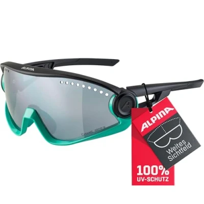Abbildung von ALPINA 5W1NG Verspiegelte und Bruchsichere Sport &amp; Fahrradbrille Mit 100% UV Schutz Für Erwachsene, black turquoise, One Size