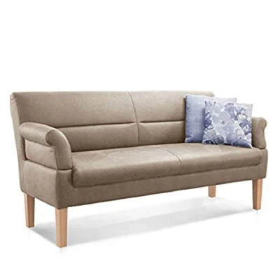 Abbildung von CAVADORE 2,5 Sitzer Kira / Sitzbank für Küche, Esszimmer oder Wohnküche in Lederoptik Inkl. Armteilverstellung und Federkern 168 x 94 81 Hochwertiges Mikrofaser: Beige