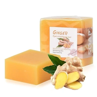 Abbildung von 2 PCS Naturseife Stück Ingwer Seife Natürlich Biologisch 100g Feste Seifen Handgemacht für Haut Haare Körper Gesicht, Ginger Bar Soap Baden Duschen Waschen