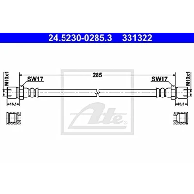 Abbildung von ATE 24.5230 0285.3 Bremsschläuche 285 VOLKSWAGEN: Kaefer, Kaefer Cabrio