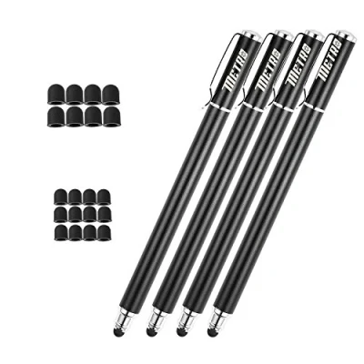 Abbildung von METRO Eingabestift Smartphone Touchstift Touch Pen 4 Stücke 2 in 1 Premium Stift Stylus mit 20 X Ersatzspitzen für Iphone Ipad Samsung Galaxy Handy und Tablets (4*Schwarz)