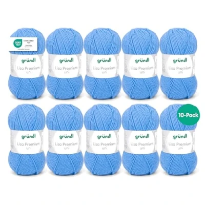 Abbildung von Gründl Wolle Lisa Premium Uni im 10x50g Wollpaket zum Handarbeiten Häkelwolle, (Wolle Stricken, Häkeln, Handarbeiten, Handstrickgarn), weich und pflegeleicht, ohne Schurwolle
