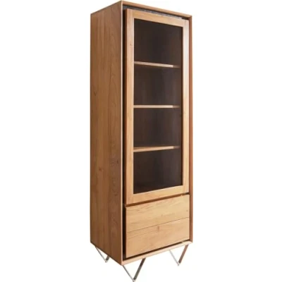 Abbildung von Vitrine Stonegrace 55x180 Akazie Natur 1 Tür 2 Schubladen Steinfurnier V Fuß