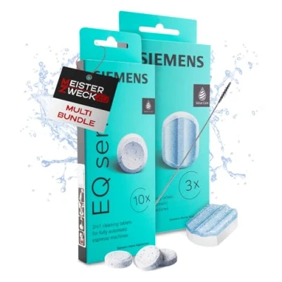 Abbildung von SIEMENS 10x Reinigungstabletten &amp; 3x Entkalkungstabletten + Bürste Pflegeset (MEISTERZWECK4U, [ TZ80001 TZ80002 Reinigung, Entkalkung Pflegeset)