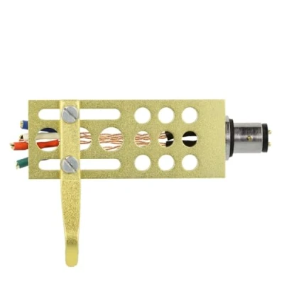 Abbildung von THAKKER HS 18 CNC gefrästes Aluminium Headshell Gold SME Anschluss inkl. Kabel, Schrauben in 4 unterschiedlichen Längen, Muttern und Unterlegscheiben