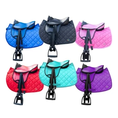 Abbildung von Brama West Kinder Shetty Sattel Set „My Little Pony“ für Pony Holzpferd Plüschpferd mit Satteldecke, Sattelgurt, Steigbügel &amp; Steigbügelriemen Türkis