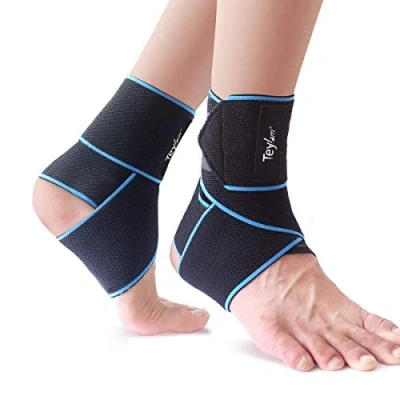 Abbildung von Teylam Sprunggelenkbandage, Einstellbares bandage fußgelenk, Flexible Knöchelbandage, Ultra Dünn Fußbandage, Laufen Fussball, Rechte und Linke Fußgelenk (Blau 2pcs)