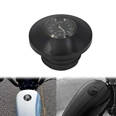 Abbildung von HDBUBALUS Motorrad Tankdeckel, belüftet, Rechtsgewinde, Gasdeckel mit Uhr, passend für Harley Sportster Dyna Touring Road King Softail Trike Freilauf