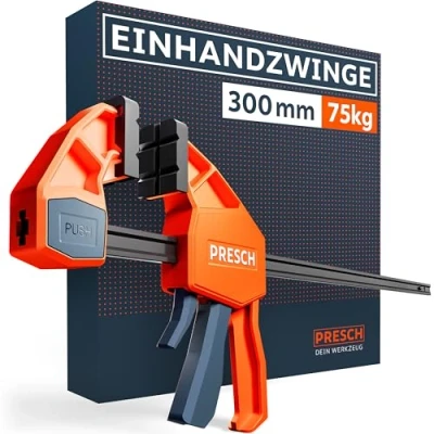 Abbildung von Presch Einhandzwinge 300mm Schnellspannzwinge mit 75kg Spannkraft für sofortiges Fixieren Extrem stabile Zwinge dank Carbonstahl &amp; glasfaserverstärktem Gehäuse Spannzwinge Spreizfunktion