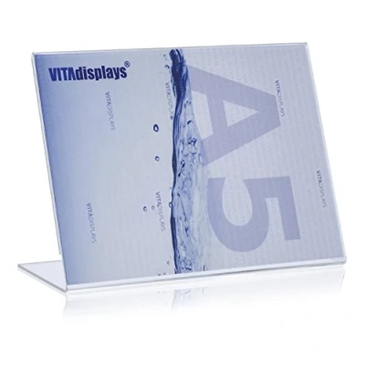 Abbildung von VITAdisplays® Werbeaufsteller/L Ständer/Querformat, DIN A5 (21x14,8cm), Transparent aus original PLEXIGLAS®