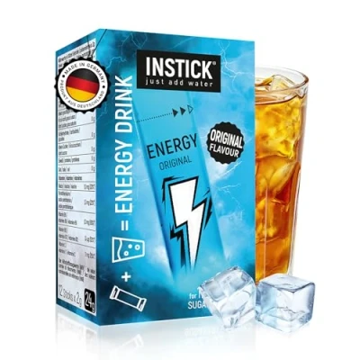 Abbildung von INSTICK Zuckerfreier Energydrink (Original) Kalorienarmes Energy Getränkepulver mit Koffein &amp; Vitaminen Instant Pulver für 12 x 0,25 L
