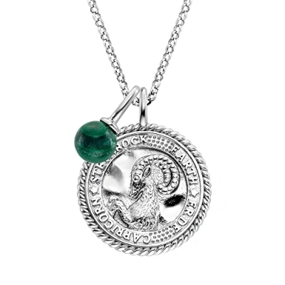 Abbildung von Engelsrufer Damen Halskette aus Sterling Silber und Sternzeichen Steinbock Anhänger besetzt mit 4 Zirkonia Steinen einem grünen Malachit Stein Länge: 50cm