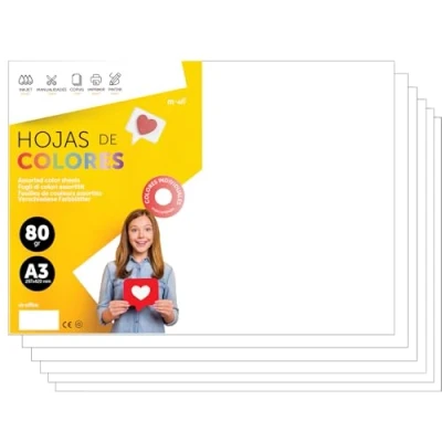 Abbildung von Buntes Papier A3 80g für Drucker &amp; Basteln, Farbige Blätter Kinder, Kreativprojekte, Karten Schule M office (100 Blatt, Weiß)