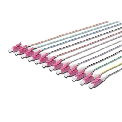 Abbildung von DIGITUS LWL Pigtails 12 Stück LC Simplex OM4 Farbcode DIN IEC 304 Fibre Optic Netzwerk Technik Länge 2m