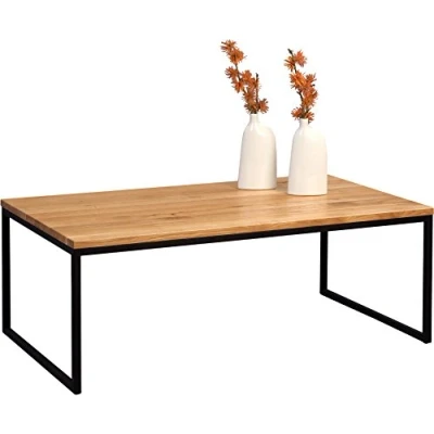 Abbildung von M2 Kollektion 264222 Couchtisch Sira 2, Echtholz Wildeiche massiv geölt, Gestell Metall schwarz, 110x60cm, Höhe 43cm