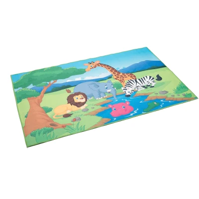 Abbildung von Böing Carpet Kinderteppich &quot;Wasserstelle&quot;, rechteckig, bedruckt, Motiv Zootiere, waschbar, Kinderzimmer