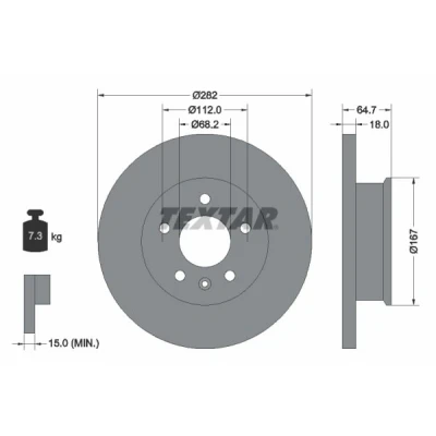 Abbildung von TEXTAR 92058500 Bremsscheibe 282 18 05/06 112 voll ohne Radbefestigungsbolzen, Radnabe VOLKSWAGEN: Transporter 4 Bus, Kastenwagen