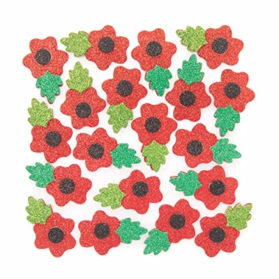 Abbildung von Baker Ross FE784 Mohnblumen Glitzer Schumaufkleber, Kindersticker, ideal für Kunst und Bastelprojekte von Kindern, Kartenherstellung Scrapbooking, 100 Stück