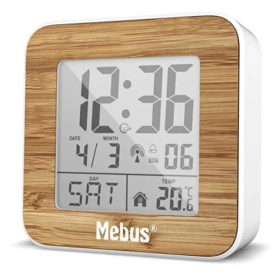 Abbildung von Mebus Funk Radiowecker 27247 Weiß/Holzoptik Funkwecker digital