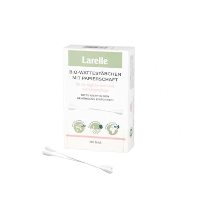Abbildung von Larelle Bio Wattestäbchen 200 Stück mit Papierschaft, GOTS Ecocert, Perfekt für die tägliche Kosmetik und Körperpflege