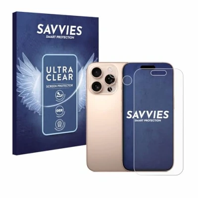 Abbildung von Savvies 18 Stück Schutzfolie für Apple iPhone 16 Pro (Display+Kamera) Displayschutz Folie Ultra Transparent