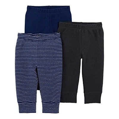 Abbildung von Simple Joys by Carter&#039;s Unisex Baby 3 Pack Thermal Pants Hose, Dunkelblau Streifen/Marineblau/Schwarz, 0 Monate (3er Pack)