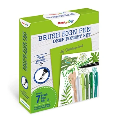 Abbildung von Pentel SES15C Brush Sign Pen Sketching Set Deep Forest &amp; Notizbuch