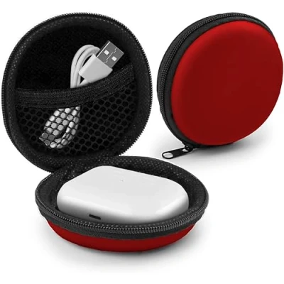 Abbildung von MyGadget Kopfhörer Aufbewahrung [ 8 x cm ] Mini Tasche Schutztasche Transport Box Zubehör für z.B. In Ear Case Ohrhörer Apple Airpods USB Sticks Rot