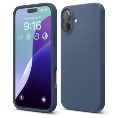 Abbildung von elago Premium Liquid Silikon Hülle Kompatibel mit iPhone 16 Plus Hülle, Ganzkörper Handyhülle, Stoßfest, Schlanke Kratzfester weicher Mikrofaser Innenfutter, 6.7 Zoll (Dunkelblau)