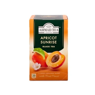 Abbildung von Ahmad Tea Apricot Sunrise Schwarztee mit Aprikose Fruchtstücken Einzeln Verpackte, Aromaversiegelte Teebeutel 2g Tee pro Portion 20 Band