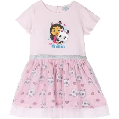 Abbildung von CERDÁ LIFE&#039;S LITTLE MOMENTS Gabby&#039;s Dollhouse Kinderkleid Beige und Rosa Größe 2 Jahre aus 100% Baumwolle 145 g/qm Gabby Pfoten Höschen Druck Original Produkt entworfen in Spanien