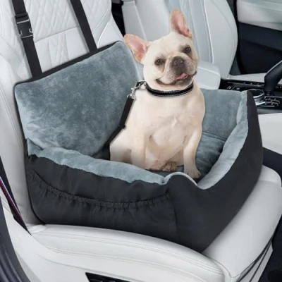 Abbildung von Lannvan Hunde Autositz, rutschfest Hundeautositz Hundesitz Kleine mit Stabil Sicherheitsgurt, Auto Rückbank Abnehmbar Waschbar Hundekissen und Seitliche Lagerung Taschen, Schwarz