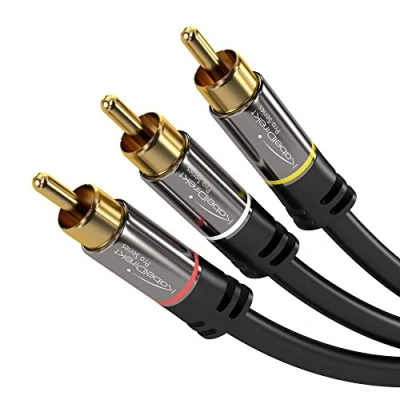 Abbildung von KabelDirekt 2 m Cinch AV Kabel, 3 auf Cinch, Audio/Video (Koax RCA Stecker/Stecker, Stereo Audio und Composite Video, für Verstärker/HiFi Heimkino/Blu ray/Receiver, schwarz)