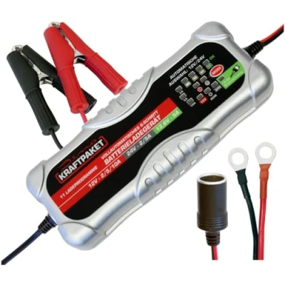 Abbildung von Dino KRAFTPAKET 10a/5a/2a 12V/24V intelligentes automatisches Batterieladegerät mit Dauerspannungsausgang/Für Blei Säue, GEL, Start/Stopp EFB, AGM Batterie/KFZ Ladegerät für LKW, Transporter, Auto
